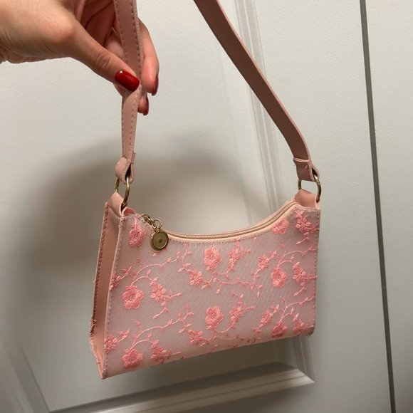 pink Floral Embroidered Baguette Bag - Picture 5 of 5